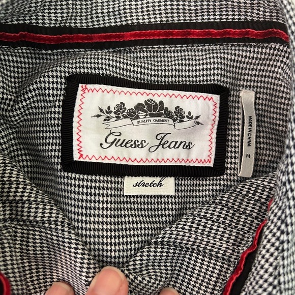 Guess Jeans Women's Houndstooth Button Down Shirt‎ Long Sleeve Fitted - Picture 4 of 5